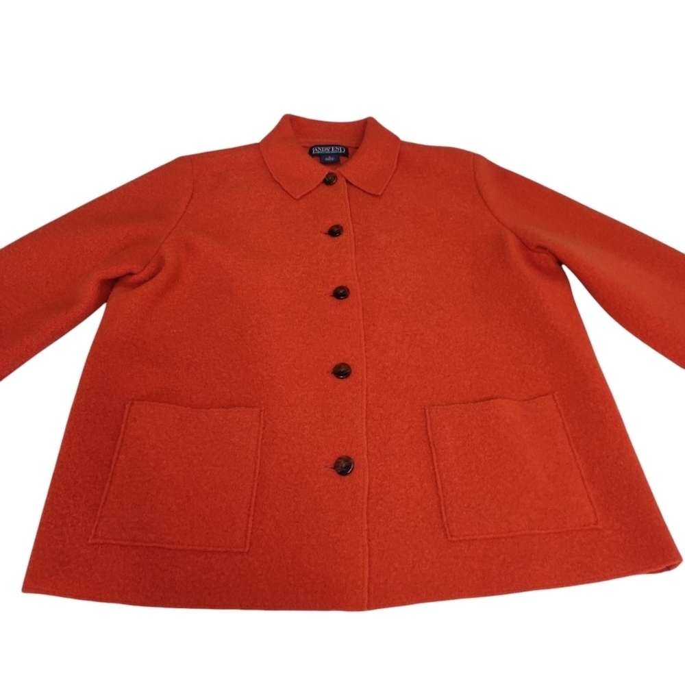 Lands' End Jacket Women's Orange 100% Wool Button Up Pockets Collared Size 4 - Picture 5 of 10